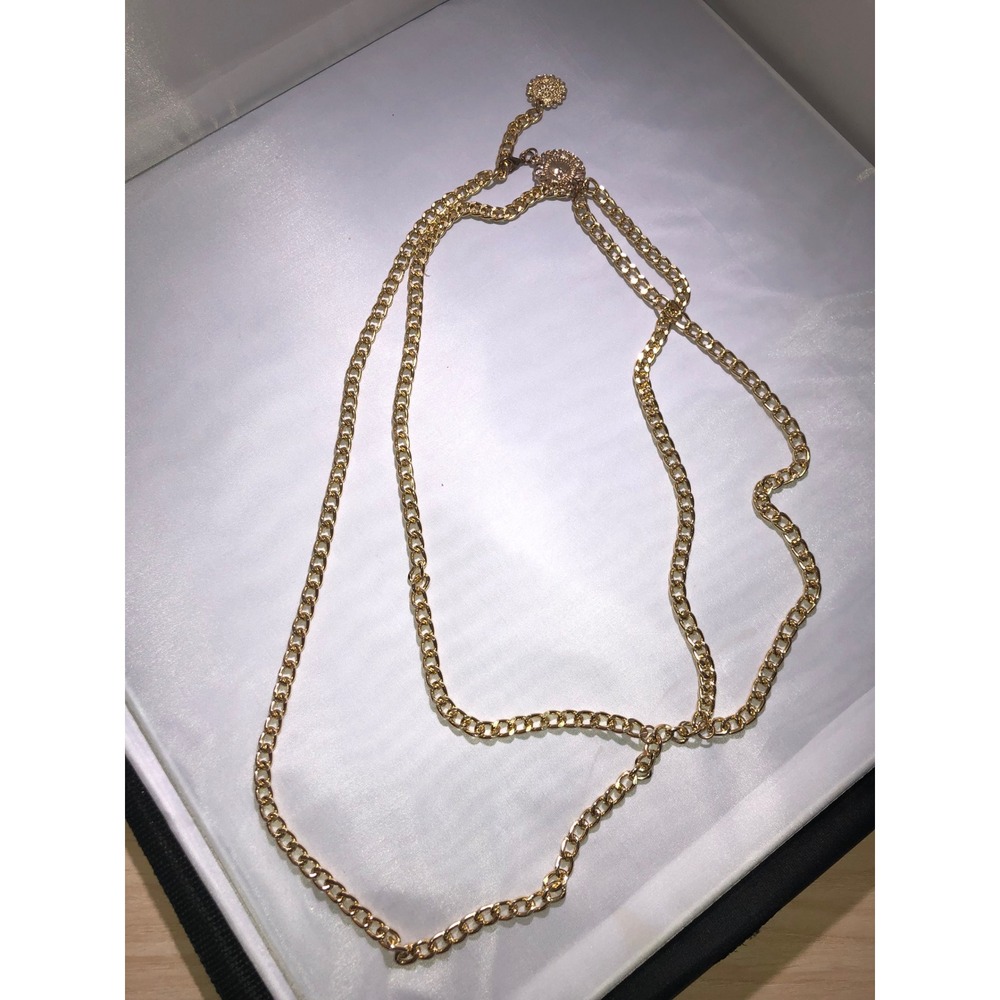 Vintage Gold Tone Double Strand Curb Chain Belt with Filigree Medallions